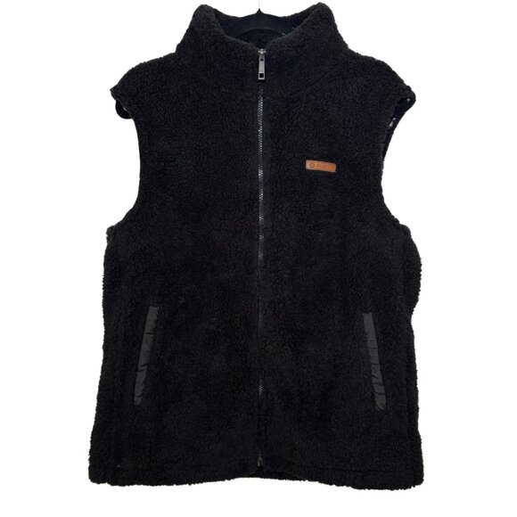 Sage Collective Sherpa Fleece Vest Black Zip Up Plaid Lining Cozy Warm Medium - Picture 1 of 5